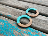 Wood and Turquoise Acrylic Earrings- Circle Style