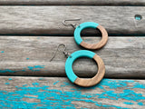Wood and Turquoise Acrylic Earrings- Circle Style