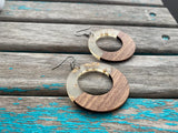 Large Wood and Clear with Gold Flecks Acrylic Earrings- Large Circle Style