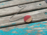 Wood and Red Circle Pendant Necklace