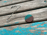 Wood and Teal Green Pendant Necklace