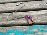 Wood and Purple Rectangle Pendant Necklace