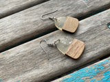 Wood and Clear with Silver Flecks, Rounded Acrylic Earrings