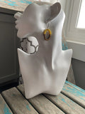 Open Oval Wood and Yellow Acrylic Earrings