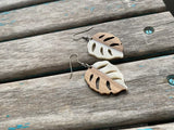 Wood and Creamy White Leaf-Shaped Earrings