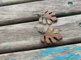 Wood and Clear with Gold Specks- Leaf-Shaped Earrings