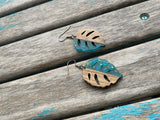 Wood and Turquoise Leaf-Shaped Earrings