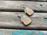 Wood and Clear with Silver Flecks, Rounded Acrylic Earrings