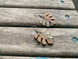 Wood and Clear with Silver Specks- Leaf-Shaped Earrings