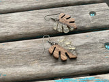 Wood and Clear with Silver Specks- Leaf-Shaped Earrings