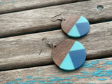 Wood, Blue, and Turquoise Acrylic Earrings