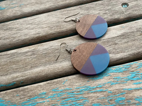Wood, Blue, and Purple Acrylic Earrings