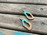 Wood and Opaque Mint/Turquoise Acrylic Earrings -Abstract Open Oval-Style