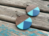 Wood, Blue, and Turquoise Acrylic Earrings