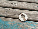 White and Wood Circle Pendant Necklace