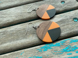 Wood, Orange, and Black Acrylic Earrings