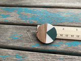Wood, White, and Green Circle Acrylic Earrings