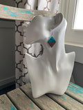 Wood and Transparent Turquoise with Flecks, Diamond-Shaped Acrylic Earrings