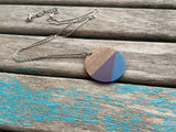 Wood, Blue, and Purple Pendant Necklace