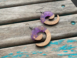 Spiral Wood and Purple with Gold Flecks Acrylic Earrings