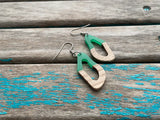Wood and Green Acrylic Earrings -Abstract Open Oval-Style