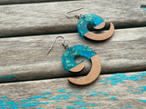 Spiral Wood and Turquoise with Gold Flecks Acrylic Earrings