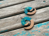 Spiral Wood and Turquoise with Gold Flecks Acrylic Earrings