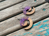 Spiral Wood and Purple with Gold Flecks Acrylic Earrings