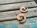 Spiral Wood and Marbled Peach Acrylic Earrings