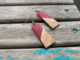 Long Wood and Red Acrylic Earrings