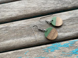 Wood and Green Coin-Shaped Acrylic Earrings- Small Earrings