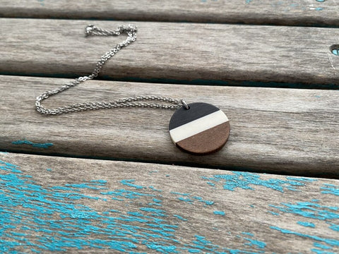 Wood, Black, and White Pendant Necklace