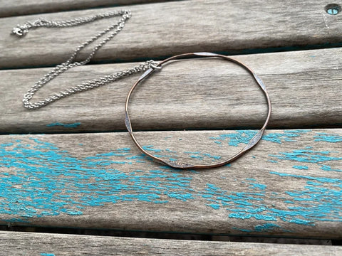Antique Copper Necklace- LARGE Ring-Style, Wavy Pendant Necklace