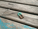 Wood and Mint Green Rectangle Pendant Necklace