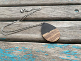 Wood and Black Teardrop Pendant Necklace