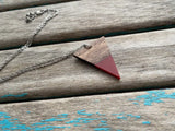 Wood and Red Triangle Pendant Necklace