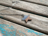 Wood and Blue Star Pendant Necklace