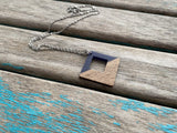 Wood and Deep Blue Diamond-Shaped Pendant Necklace