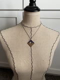 Wood and Deep Blue Diamond-Shaped Pendant Necklace