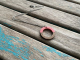 Wood and Pink Ring Drop Pendant Necklace