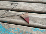 Wood and Red Triangle Pendant Necklace