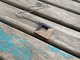Wood and Deep Blue Diamond-Shaped Pendant Necklace