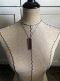 Brown Speckled Leather Necklace - Brushed Aluminum Pendant