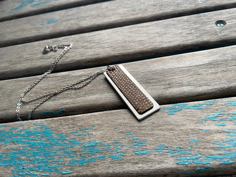 Brown Speckled Leather Necklace - Brushed Aluminum Pendant