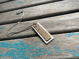 Textured Tan Leather Necklace - Silver Metal Pendant