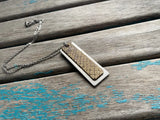 Textured Tan Leather Necklace - Silver Metal Pendant
