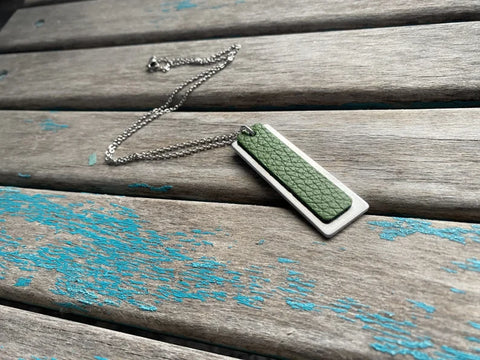 Green Leather and Aluminum Necklace