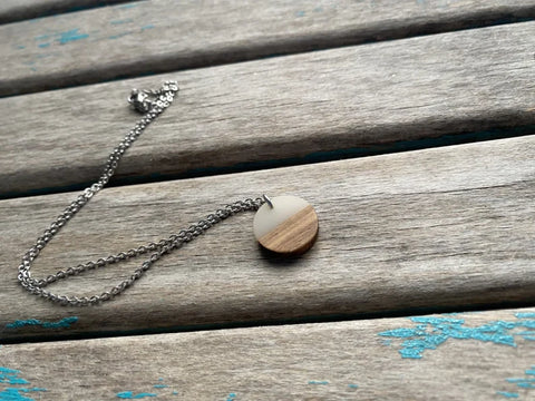 Circle Wood and Cloudy Pendant Necklace on your choice of chain