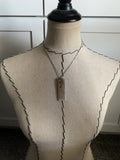 Textured Tan Leather Necklace - Silver Metal Pendant