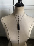 Textured Black Leather and Silver Pendant Necklace